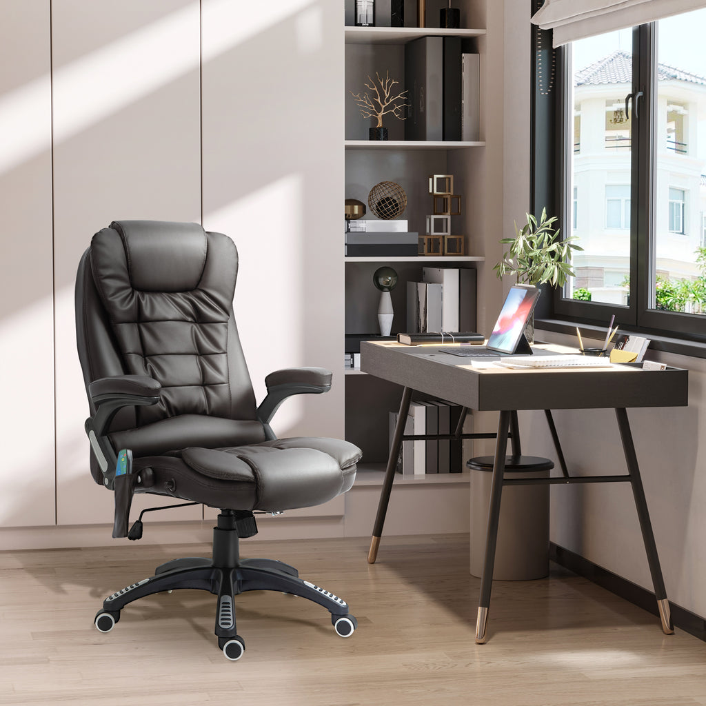 Fauteuil de bureau massant et chauffant électrique fauteuil bureau ergonomique revêtement synthétique brun-1