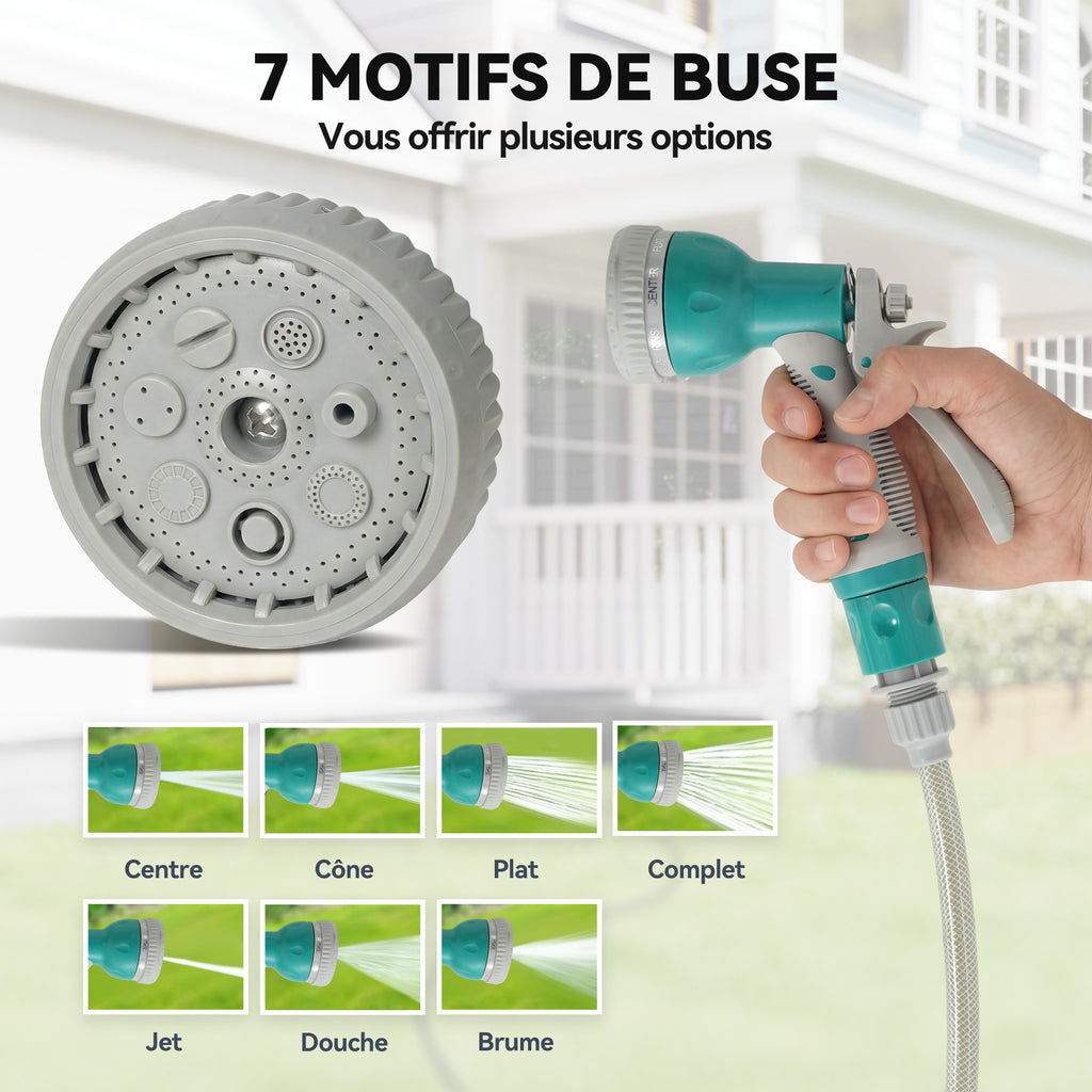 Enrouleur Tuyau Arrosage Mural Automatique 10 + 1 m, Pivotant 180°, Buse à 7 Modes, pour Jardin, 28x14x34cm, Vert-3