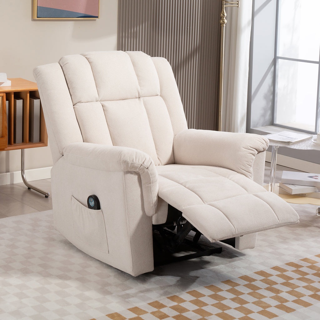 Fauteuil relax massant et chauffant, fauteuil inclinable, dossier réglable manuellement, 85x91x104cm, beige-8