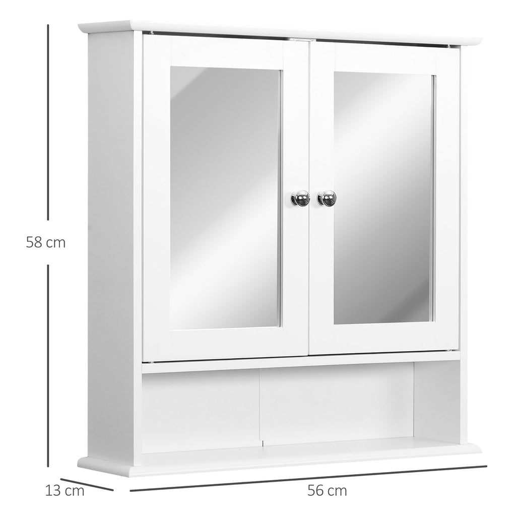 Armoire Murale étagère Salle de Bain 56L x 13l x 58H cm Double Porte Miroir étagère réglable MDF Gris-2