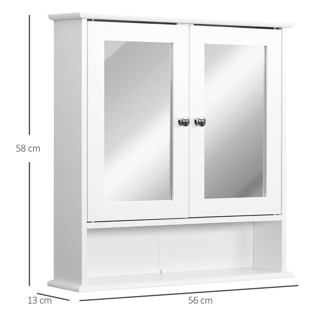 Armoire Murale étagère Salle de Bain 56L x 13l x 58H cm Double Porte Miroir étagère réglable MDF Gris-2