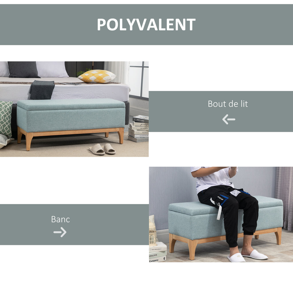 Banc de rangement, coffre de rangement avec couvercle amovible style scandinave, bout de lit en tissu lin, 110 x 39 x 45 cm, vert clair-4
