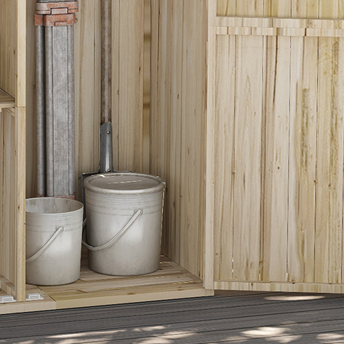 Armoire de jardin armoire de rangement en bois 2 étagères 2 portes toit incliné 120 x 57 x 183 cm bois naturel-8