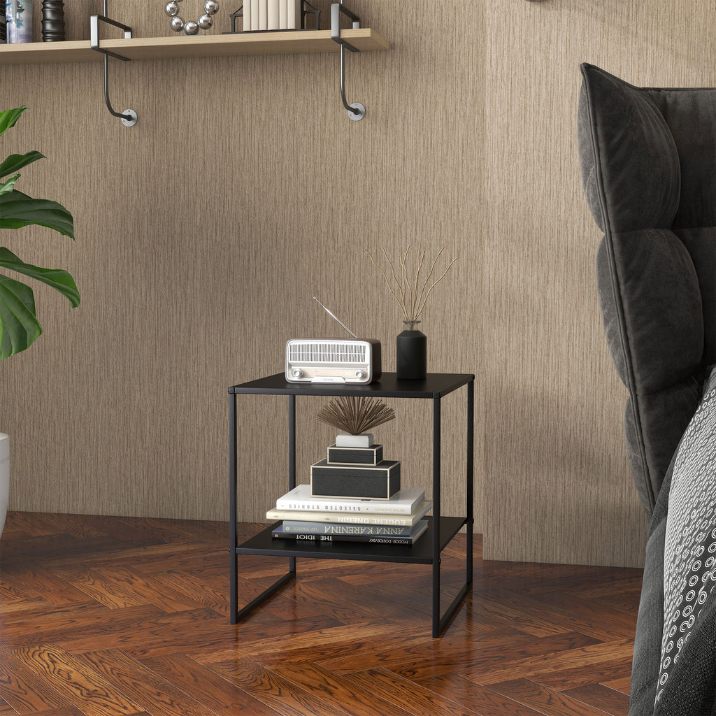 Table basse d'appoint carrée style industriel en métal noir avec une étagère - 40 x 40 x 45 cm noir-9