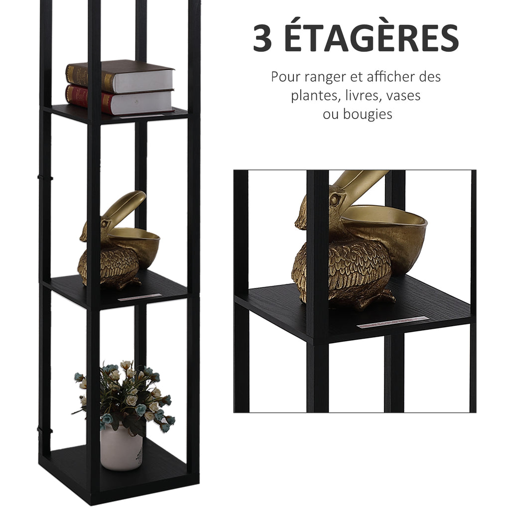 Lampadaire étagère Lampe étagère 26L x 26l x 160H cm 4 Niveaux MDF Noir Motif nid d'abeille-5
