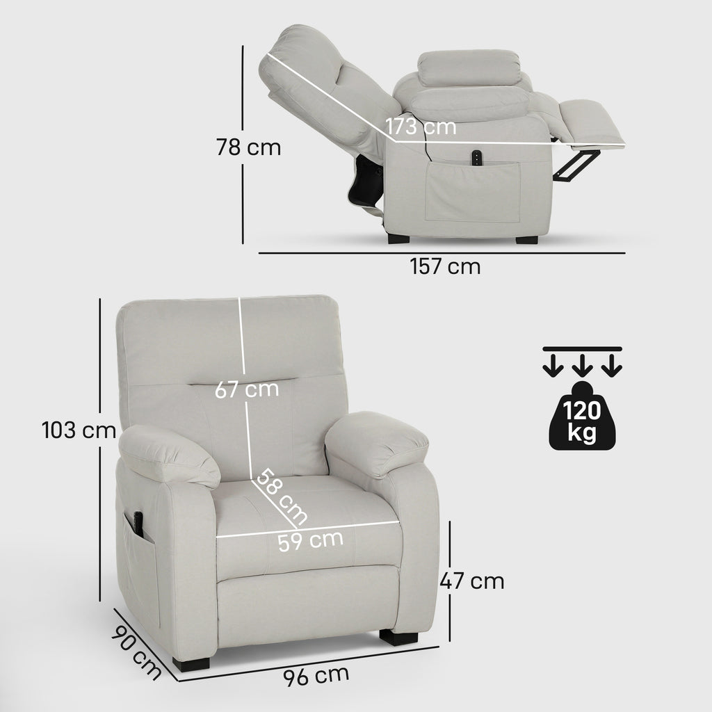 Fauteuil relax électrique fauteuil inclinable port USB repose-pieds poches latérales télécommande 96x90x103cm crème-2