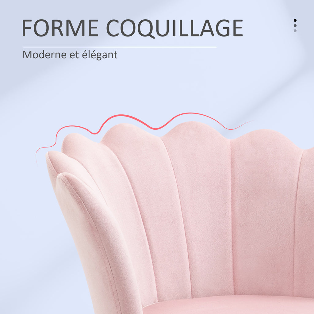 Fauteuil coquillage chaise coiffeuse fauteuil en velours avec pieds en métal doré rose poudré-4
