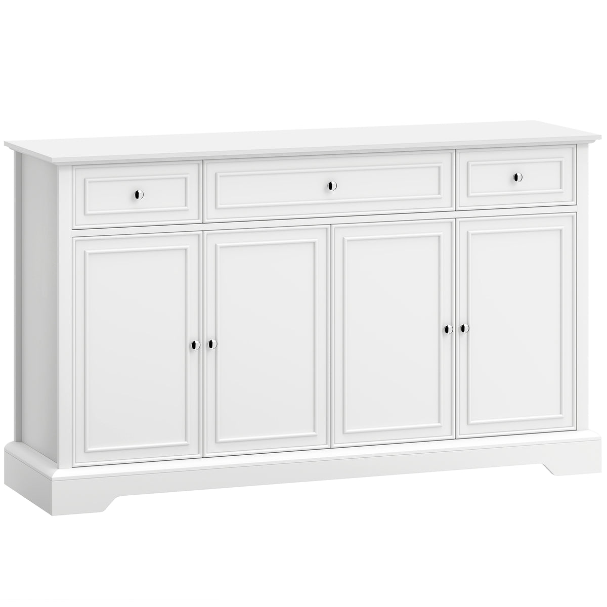 Buffet salon, meuble de rangement avec 3 tiroirs, 4 portes à fermeture douce et étagères réglables, blanc-0