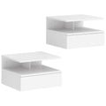 Lot de 2 tables de chevet murales, tables de nuit suspendues avec tiroir, étagère ouverte, 35x32x22,5cm, blanc-0