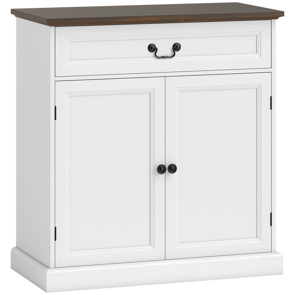 Buffet salon, meuble de rangement avec 2 portes, tiroir silencieux, étagère réglable, 80x40x85cm, blanc et marron-0