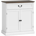 Buffet salon, meuble de rangement avec 2 portes, tiroir silencieux, étagère réglable, 80x40x85cm, blanc et marron-0