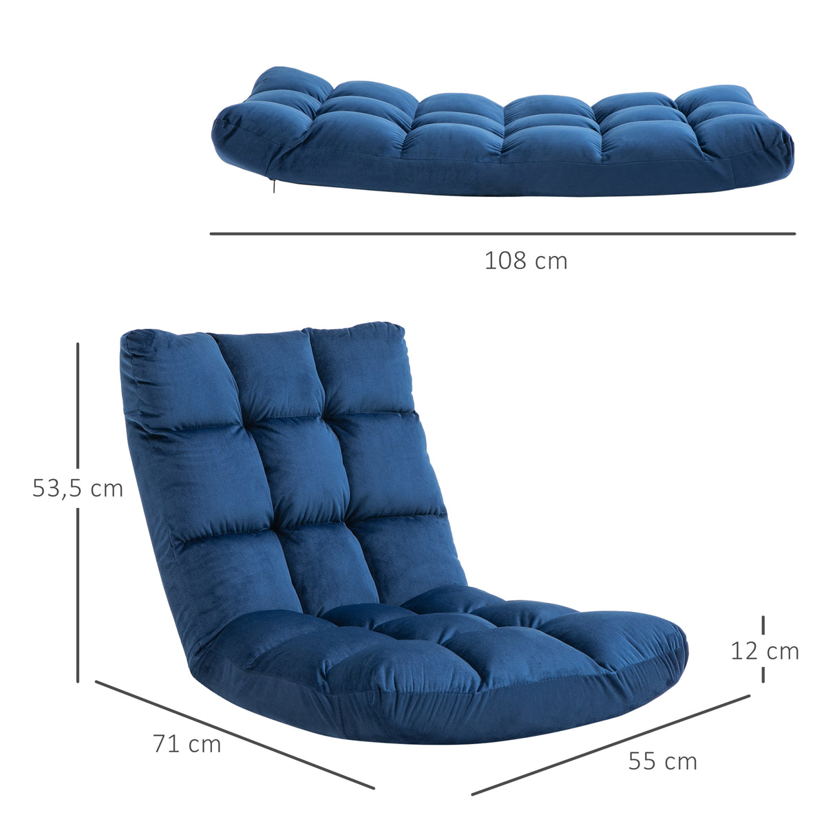 Fauteuil Convertible Fauteuil Paresseux Grand Confort Inclinaison Dossier Multipositions 90°-180° Bleu Roi-2
