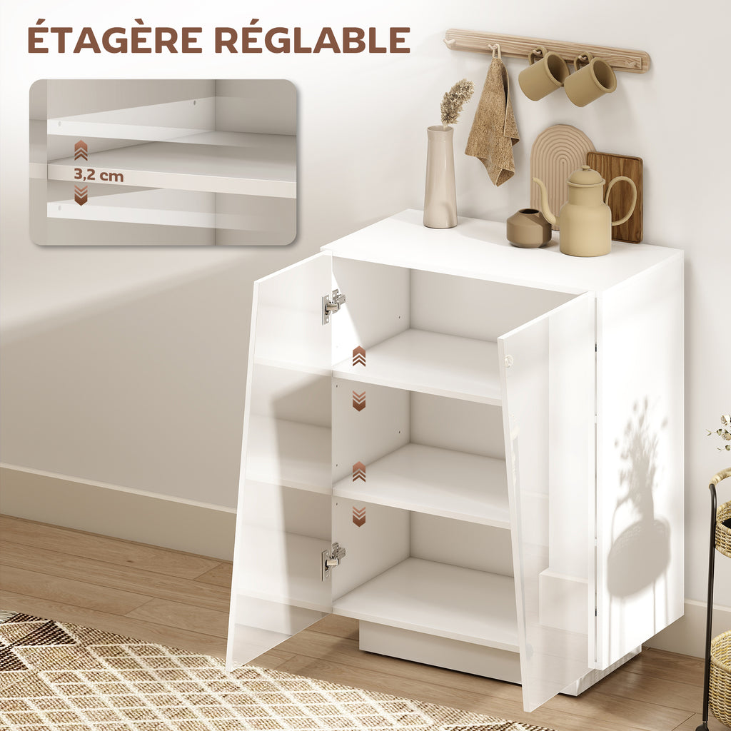 Buffet meuble de rangement avec placard double porte et étagère réglable, 70 x 40 x 88 cm, blanc brillant-4