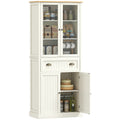 Buffet meuble cuisine rangement armoire de cuisine 4 portes dont 2 portes vitrées et 1 tiroir hauteur 182,5 cm avec étagères réglables - beige-0
