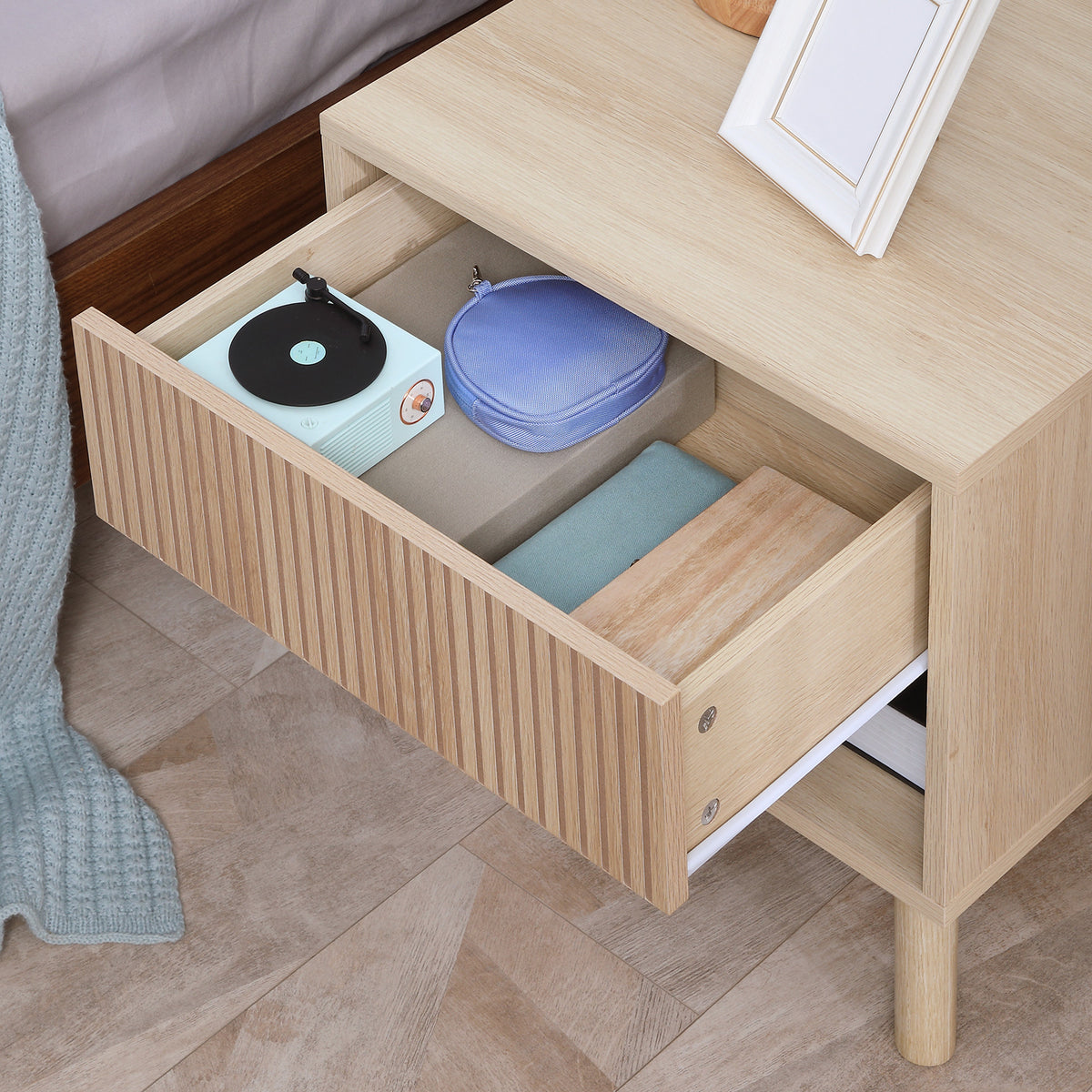 Table de chevet table de nuit avec tiroirs et niches, table d'appoint style moderne pour chambre à coucher, salon, dim. 47 x 47 x 50 cm, finition bois naturel-8