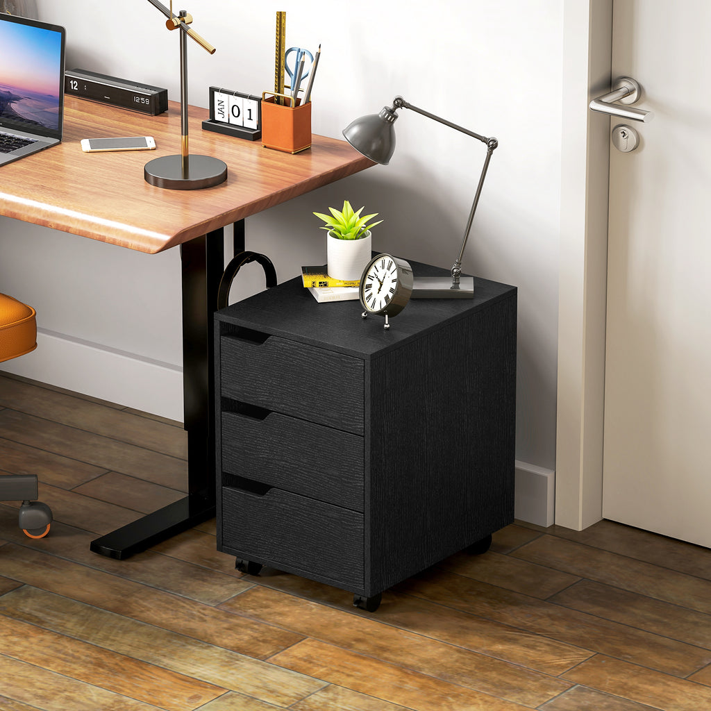 Caisson bureau mobile, meuble rangement bureau sur roulettes, 3 tiroirs, 40x50x57,5cm, noir-7