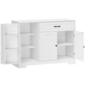 Buffet cuisine, meuble de rangement avec tiroir, 3 portes à fermeture douce, racks-porte et étagères réglables, blanc-0