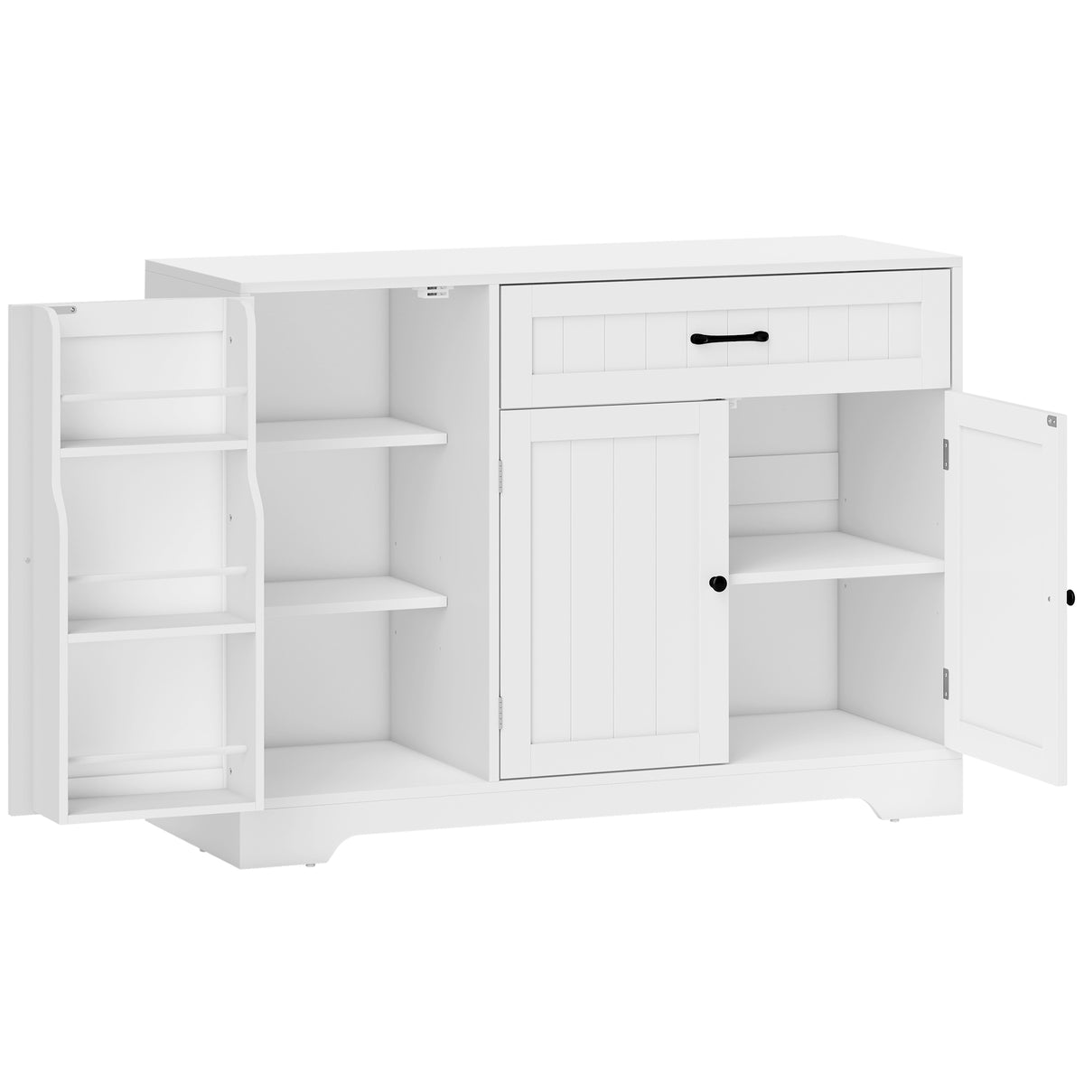 Buffet cuisine, meuble de rangement avec tiroir, 3 portes à fermeture douce, racks-porte et étagères réglables, blanc-0