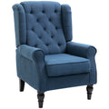 Fauteuil de Salon, Fauteuil Capitonné avec Pieds en Bois, Assise Large, Grand Confort, Classique, 74x86x102cm, Bleu-0
