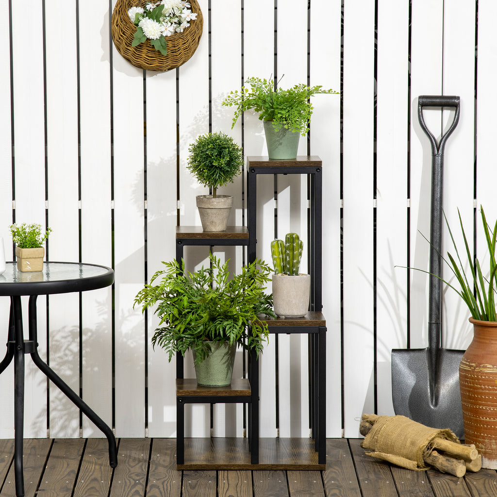 Support pour plantes étagère à fleurs 4 étagères différentes hauteurs structure acier 40 x 40 x 81 cm noir-6