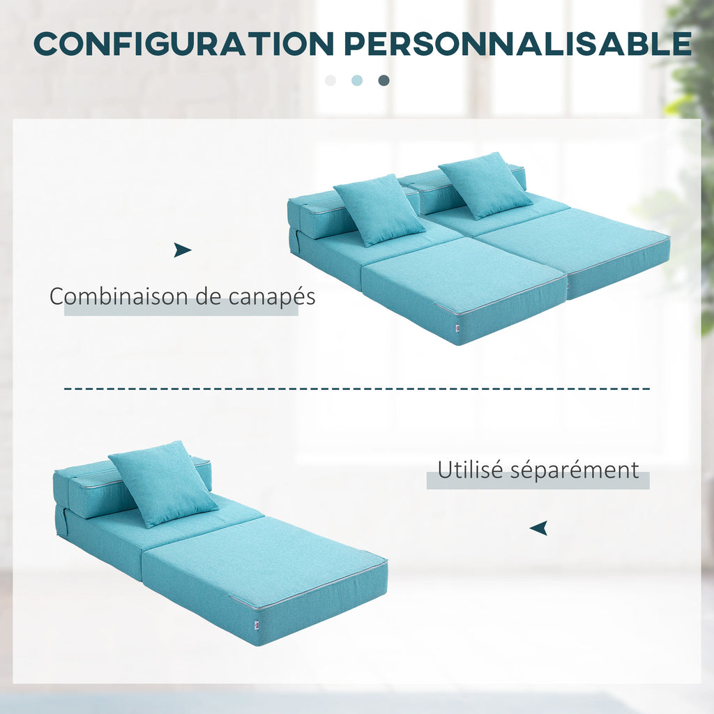 Chauffeuse canapé-lit convertible fauteuil 1 place avec 1 coussin déhoussable, tissu bleu-6