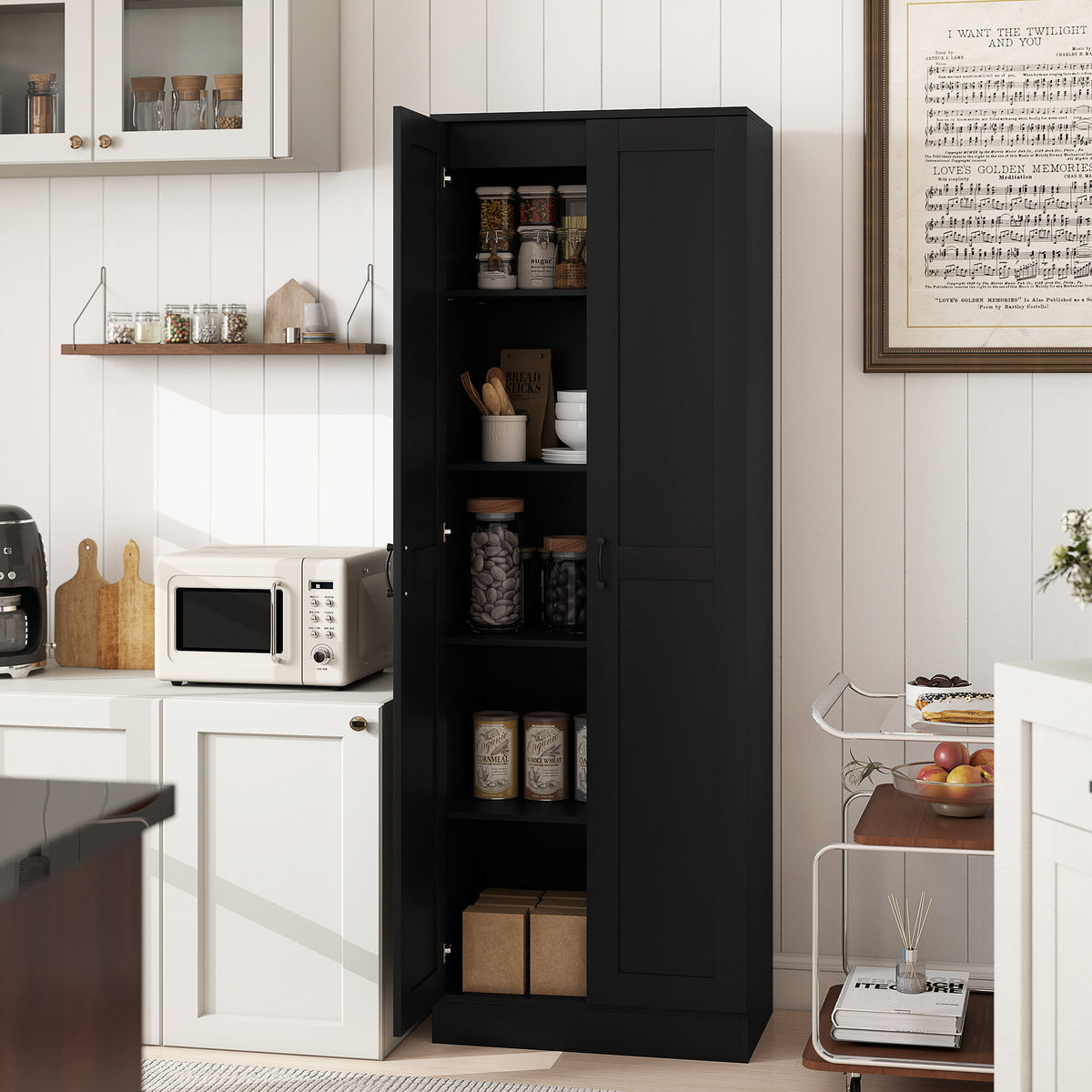 Armoire 2 portes meuble de rangement avec 5 étagères, style contemporain, 60L x 36,5l x 175H noir-1