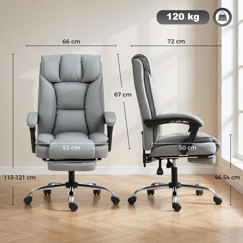 Chaise de bureau ergonomique, fauteuil de bureau inclinable avec repose-pieds, hauteur réglable, pivotante 360°, gris-2