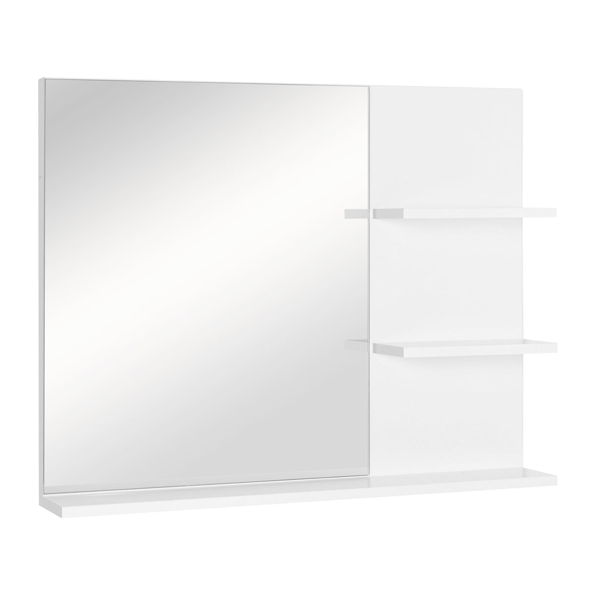 Miroir de Salle de Bain avec étagères - 2 étagères latérales + Grande étagère inférieure - kit Installation fourni - MDF Blanc-0