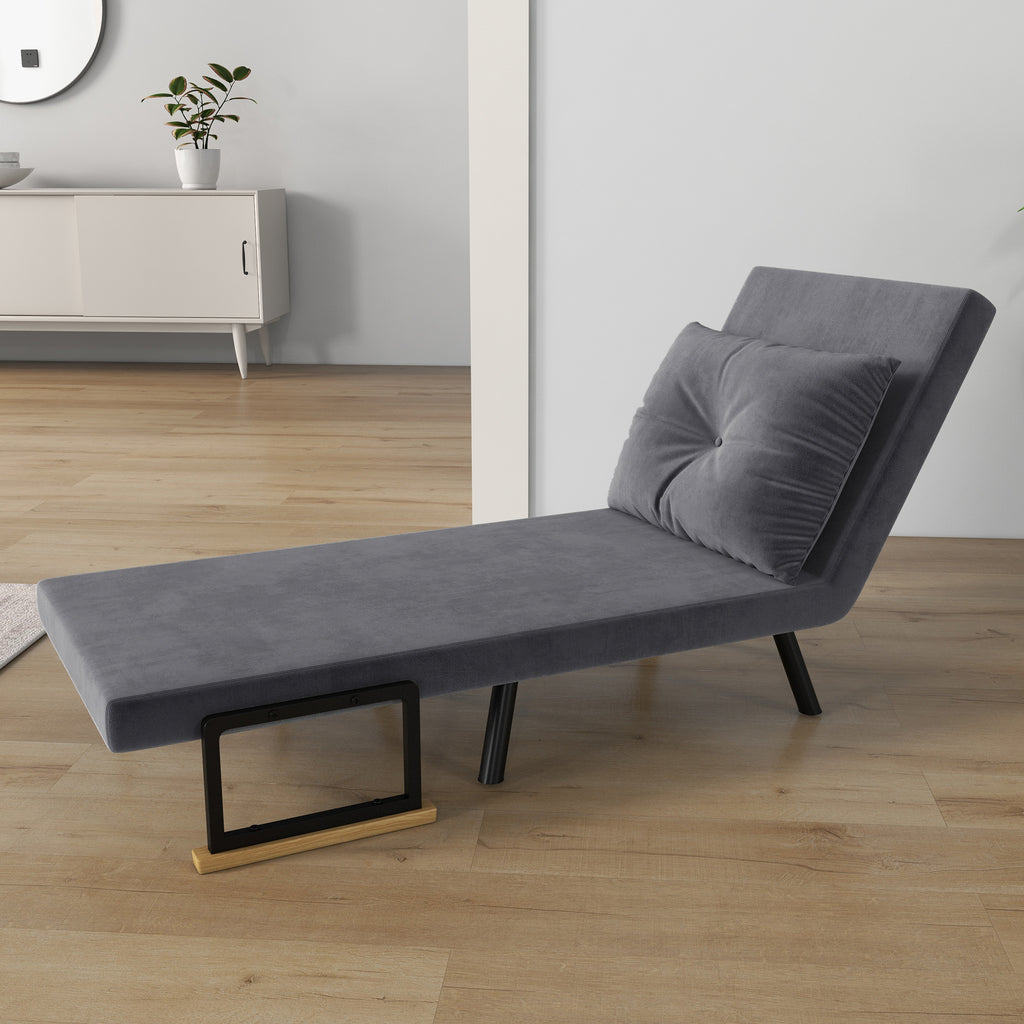 Fauteuil convertible 1 place fauteuil-lit chauffeuse 3 en 1 dossier réglable oreiller tissu velours 63x73x81cm gris-9