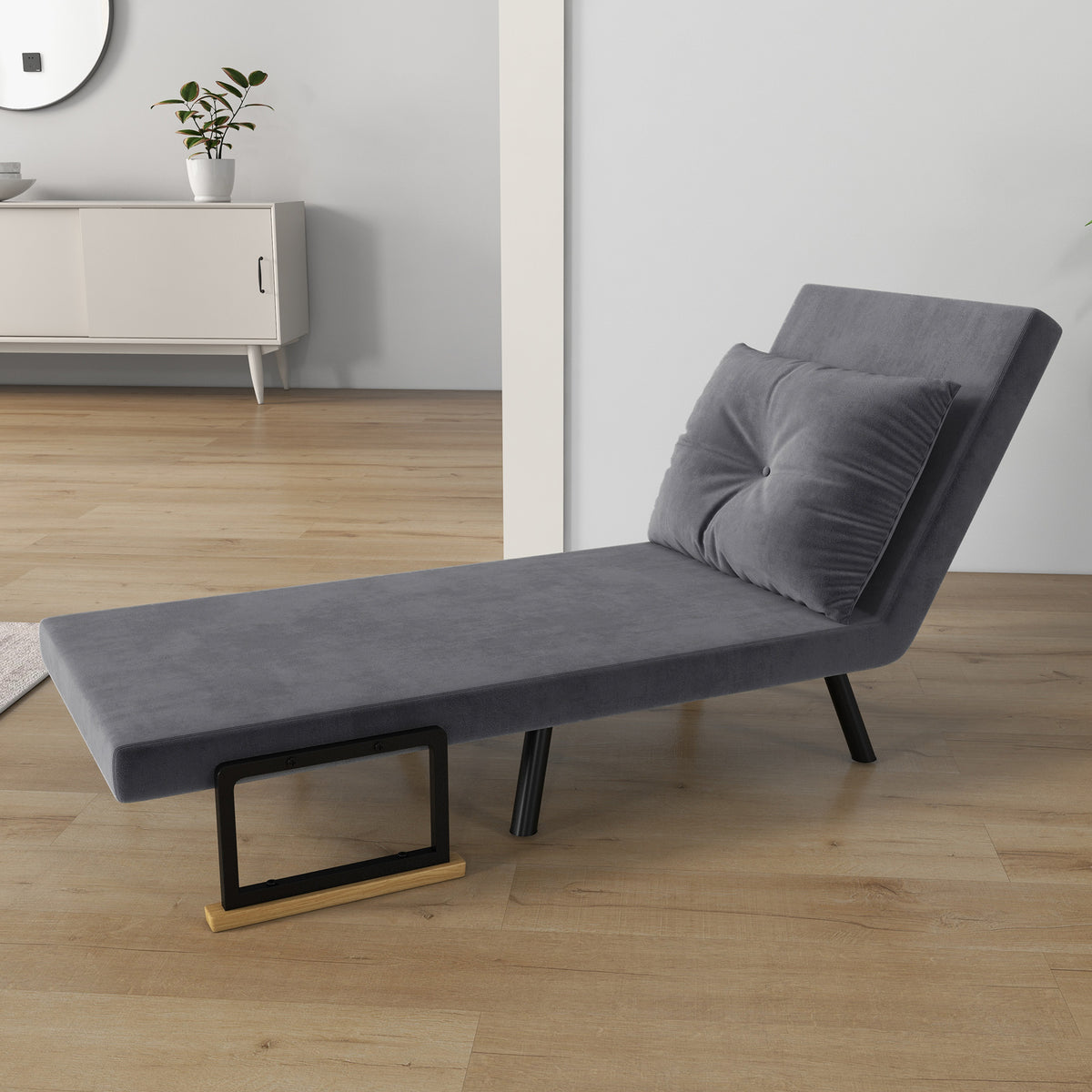 Fauteuil convertible 1 place fauteuil-lit chauffeuse 3 en 1 dossier réglable oreiller tissu velours 63x73x81cm gris-9