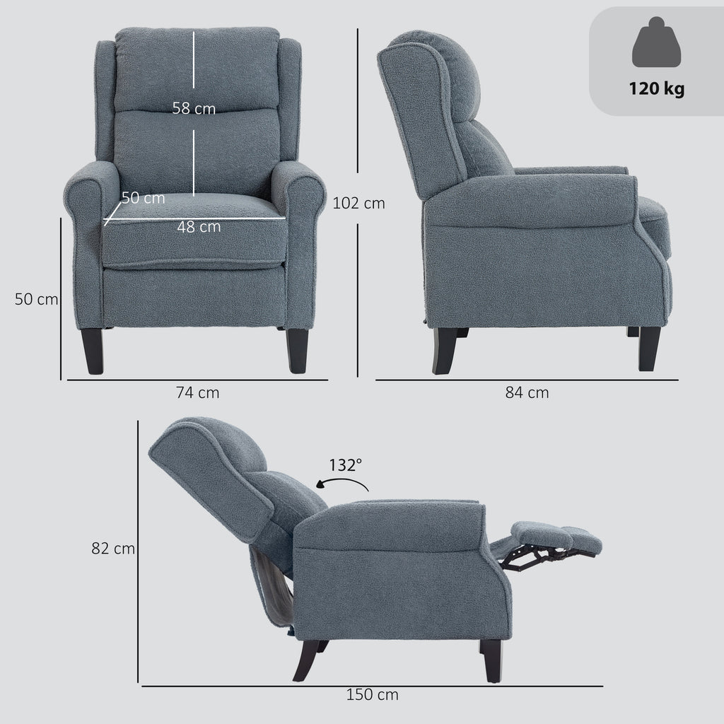 Fauteuil relax inclinable en polaire Teddy, fauteuil de relaxation avec repose-pieds extensible, assise rembourrée, gris-2