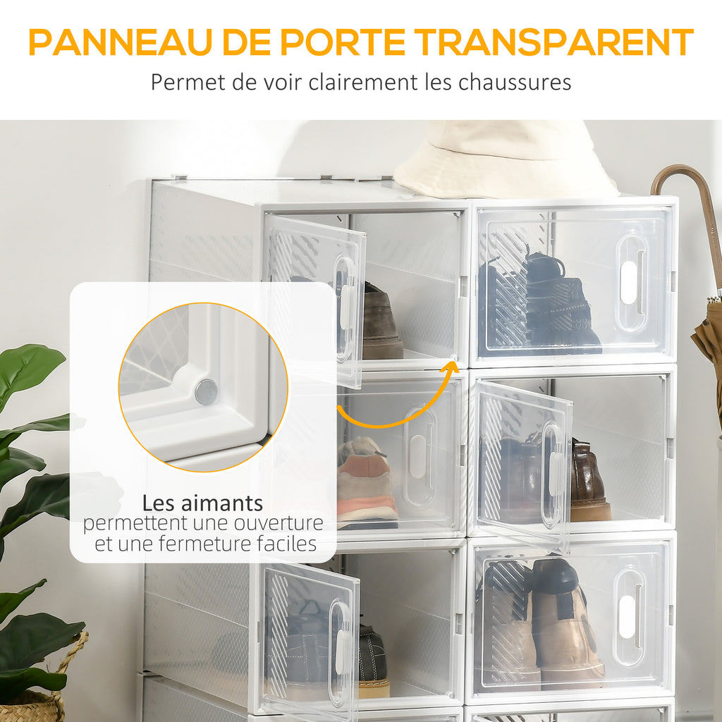 Meuble de rangement modulable, 8 cubes, meuble à chaussures empilables, vêtements, livres, jouets, blanc et transparent-5