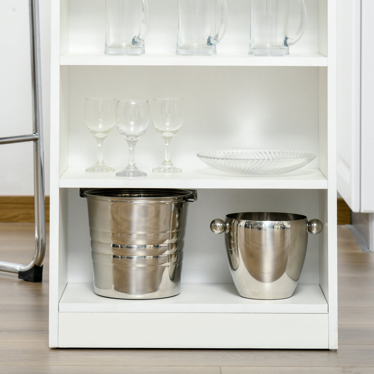 Table de bar pour 2 personnes, table haute mange debout avec 4 étagères ouvertes, 115x50x102,7cm, blanc et gris-7