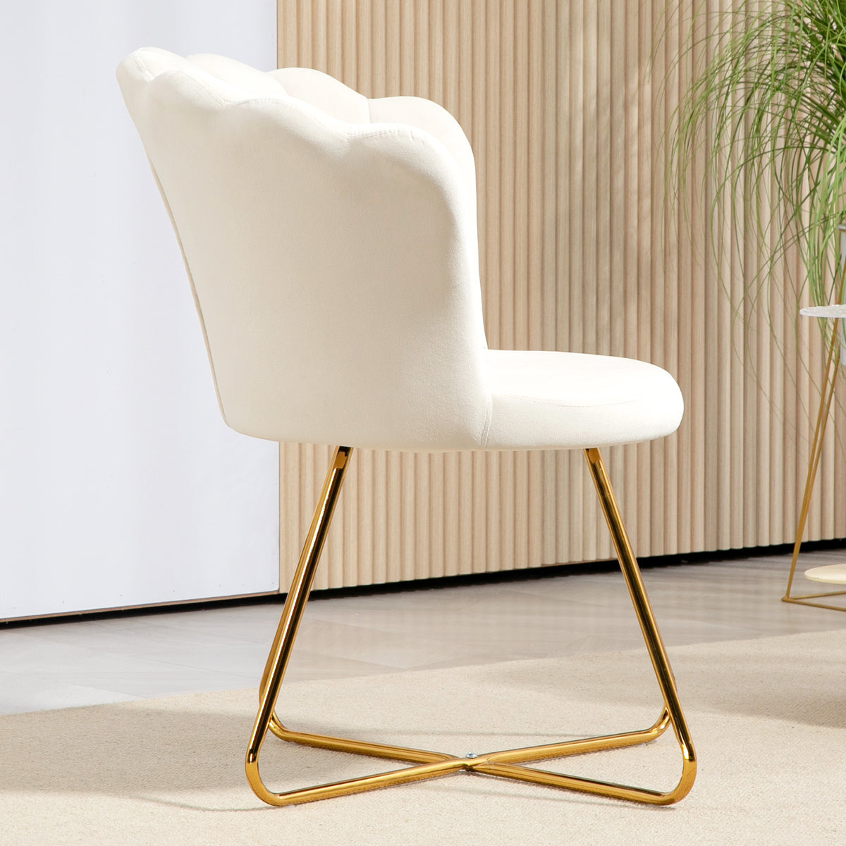 Fauteuil coquillage chaise coiffeuse fauteuil en velours fauteuil de salon avec pieds en acier 69 x 64 x 80 cm crème-7