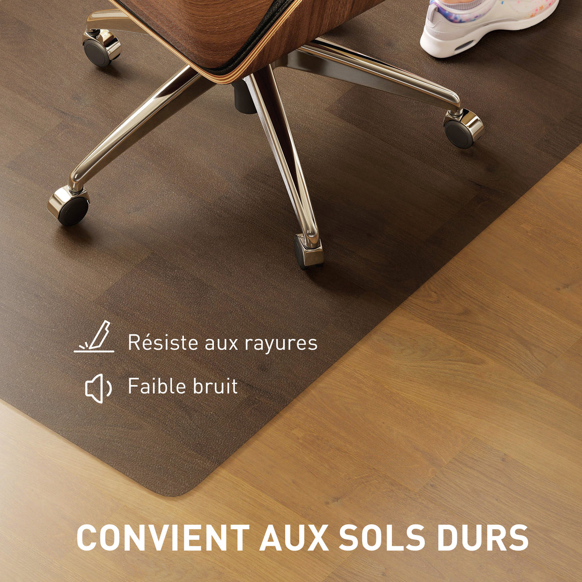 Tapis de chaise de bureau rectangulaire, antidérapants en plastique noir 120x90cm-5