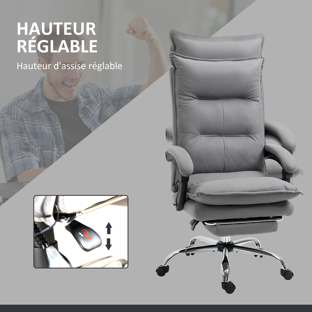Fauteuil de bureau massant et chauffant, chaise de bureau, hauteur réglable, dossier inclinable, 66x74x121,5cm gris-5