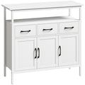 Buffet cuisine, meuble de rangement, 3 portes, 3 tiroirs, compartiment ouvert et étagères réglables, 95x35x88cm, blanc-0