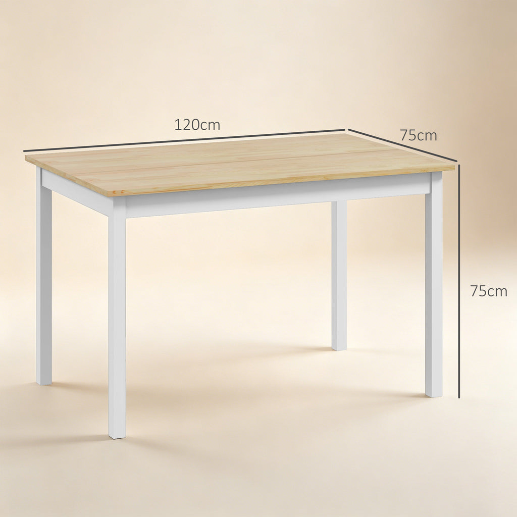 Table à manger table de cuisine structure en bois massif 4 personnes design vintage 120 cm naturel et blanc-2