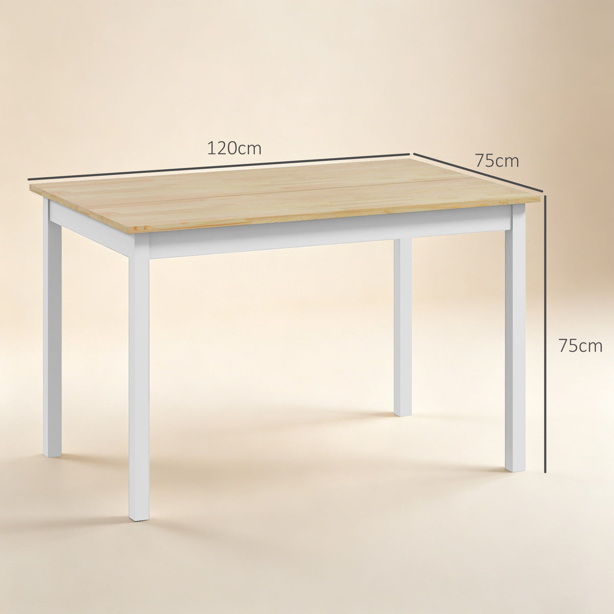 Table à manger table de cuisine structure en bois massif 4 personnes design vintage 120 cm naturel et blanc-2