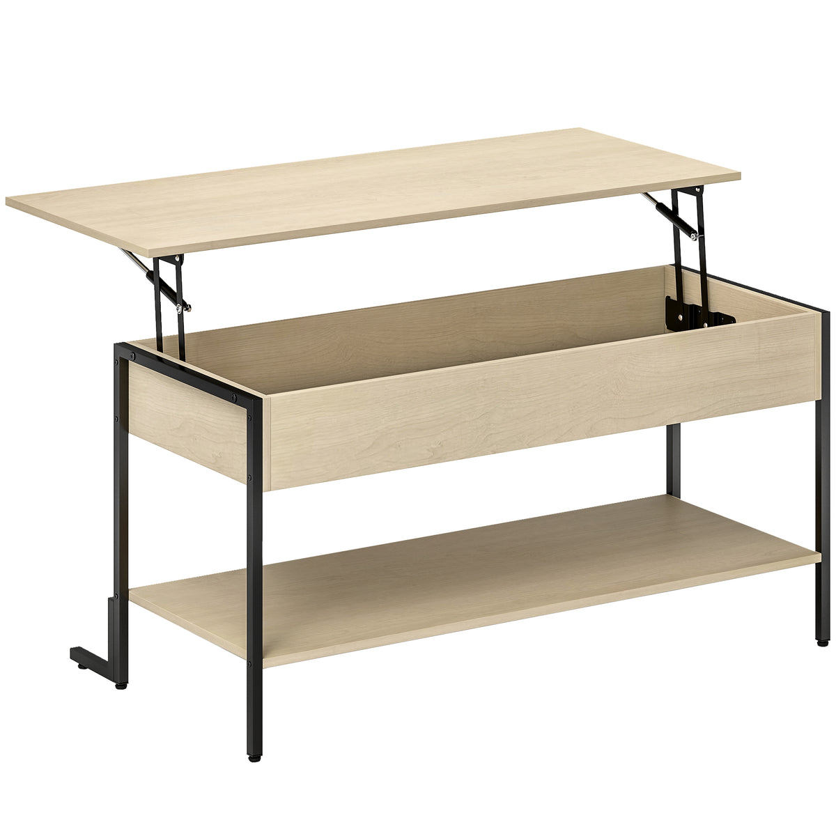 Table basse avec plateau relevable, table de salon avec compartiment caché et étagère ouverte, 95x40x59cm, bois naturel-0