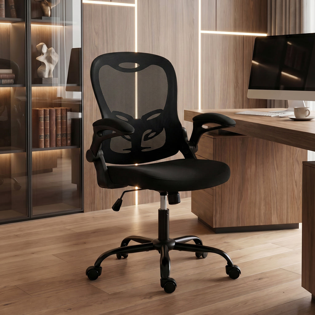 Chaise Bureau Ergonomique, Fauteuil de Bureau Maille, Accoudoirs Relevables, Hauteur Réglable, Fonction Bascule, Noir-8