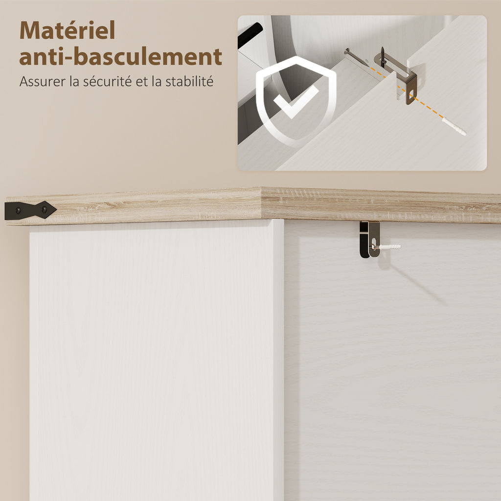 Buffet de cuisine, armoire de cuisine avec 4 portes, 6 porte-épices et étagères réglables, 76,3 x 40 x 136 cm, blanc-6