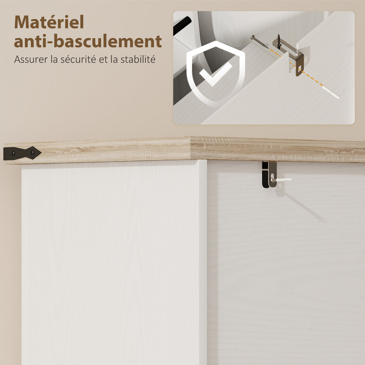 Buffet de cuisine, armoire de cuisine avec 4 portes, 6 porte-épices et étagères réglables, 76,3 x 40 x 136 cm, blanc-6