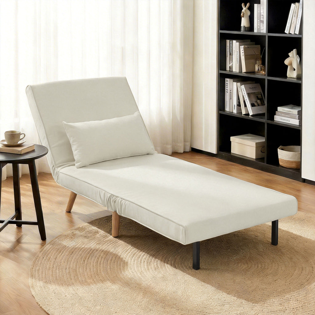 Fauteuil chauffeuse convertible 3 en 1 lit fauteuil lit 1 place dossier 5 positions en tissu avec coussin, crème-9