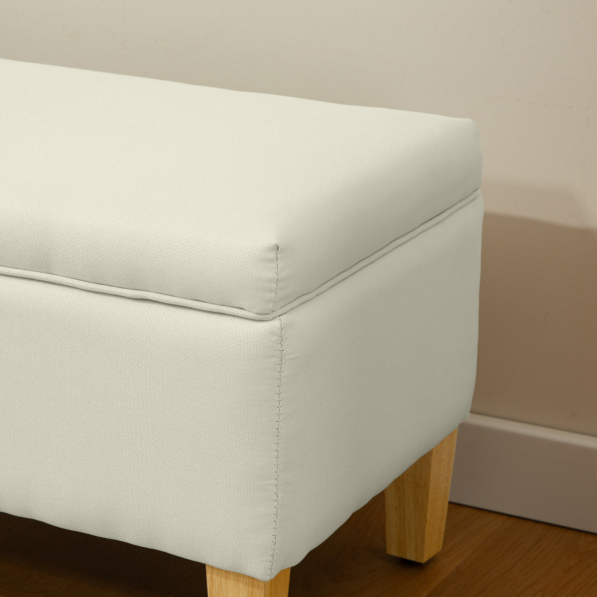 Banc de rangement, bout de lit, repose-pieds rembourré en lin avec pieds en bois de caoutchouc, 71x37x36cm, beige-8