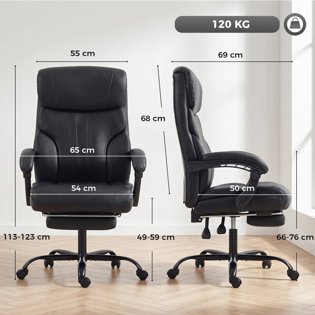 Chaise Bureau Ergonomique Inclinable, Fauteuil de Bureau en PU, Accoudoirs Synchronisés, Hauteur Réglable, Noir-2