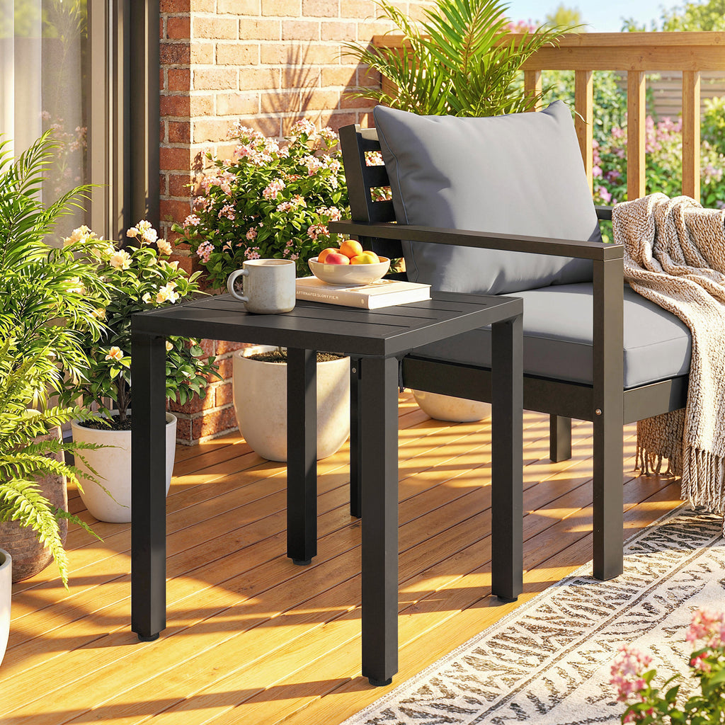 Table de jardin carrée, table de terrasse, cadre en métal, intérieur et extérieur, pour balcon, porche, patio, noir-8