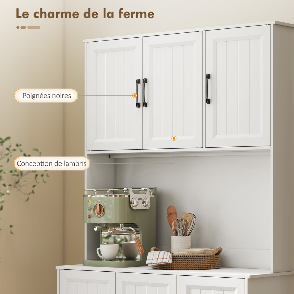 Buffet Haut Cuisine Moderne, 6 Portes, 1 tiroir, 1 Compartiment Ouvert, Étagères Réglables, 100 x 39,5 x 180,5 cm, Blanc-5