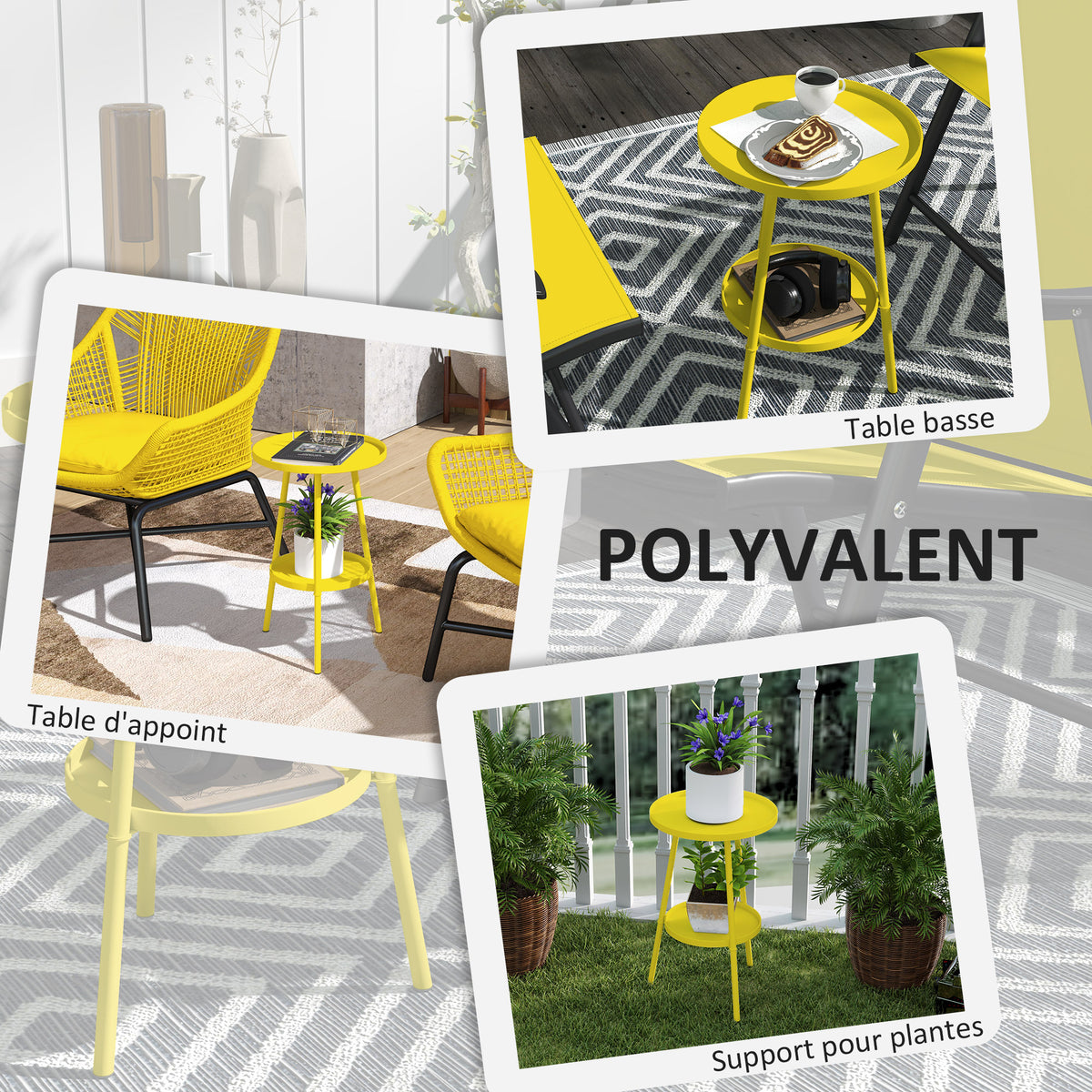 Petite table d'appoint ronde à 2 niveaux table de jardin pour terrasse salon balcon en métal Ø 32 x 51 cm jaune-5