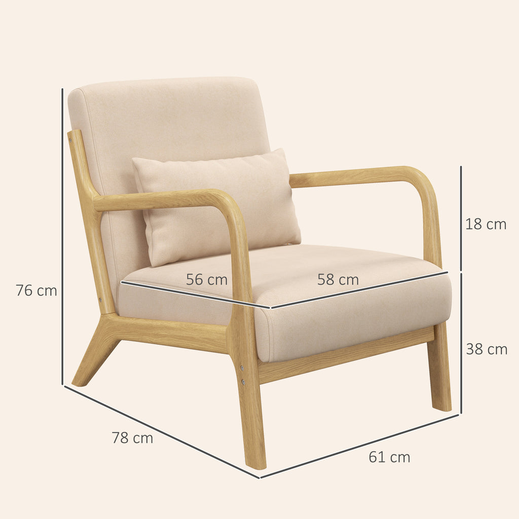 Fauteuil lounge - 3 coussins inclus - assise profonde - accoudoirs - structure bois hévéa - aspect velours beige-2